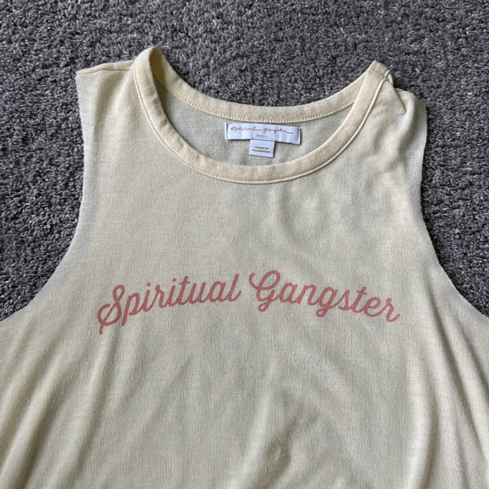 Spiritual Gangster Cream Sleeveless Muscle Tee with Tie Front - Picture 2 of 6